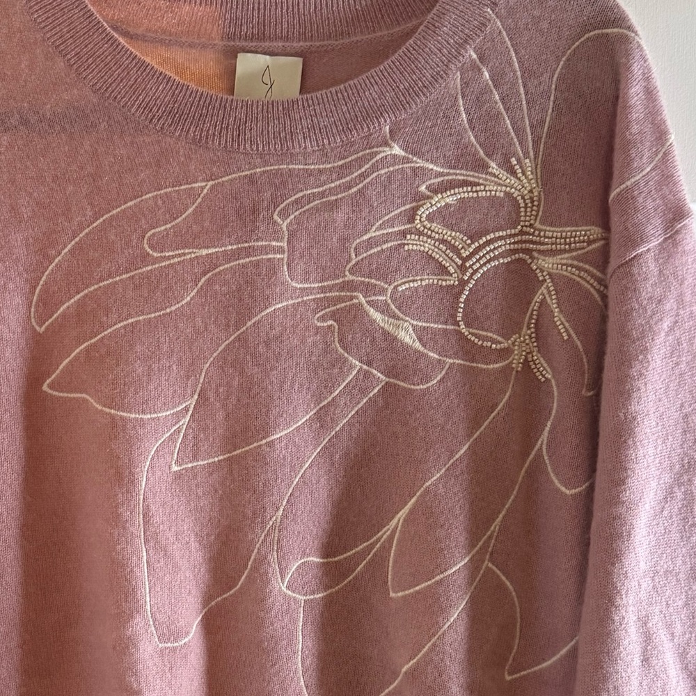 New with Tags Joie 100% Cashmere Light Purple Beaded Floral Sweater Size Large